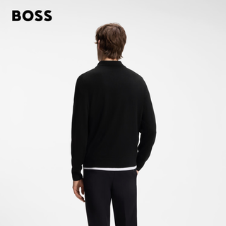BOSS 100%美利奴羊毛 Polo领毛衣 黑色 S