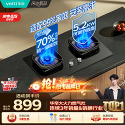 华帝 天然气燃气灶嵌入式家用5.2kW猛火灶一级能效煤气灶双灶台灶具i10071BS