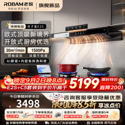 老板 E2顶配款油烟机 30风量1500Pa大静压 ROKi远程智联 超薄AI智控大吸力