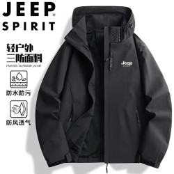 JEEP SPIRIT 吉普冲锋衣男春秋季外套户外防风夹克登山服 黑色B 2XL (体重142-157斤)