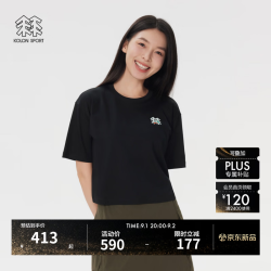 KOLON SPORT T恤女士图案印花户外休闲衣宽松落肩短袖上衣 黑色BK