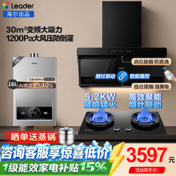 海尔 新款抽油烟机家用30立方变频大吸力顶侧双吸油烟机燃气灶具套装厨房三件套一级能效Leade