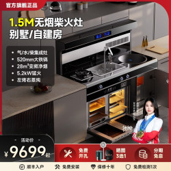 冈田 日本）集成柴火灶无烟智能一体式柴火灶家用别墅自建房一体灶低噪节能变频抽油烟机燃气灶具套装 1.