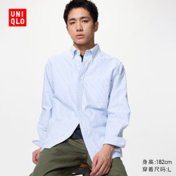 优衣库 牛津纺条纹衬衫男装女装长袖衬衣休闲通勤486578 482446 486578/65宝蓝色 XS