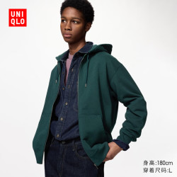 优衣库 连帽拉链运动开衫/长袖男装女装/外套卫衣/运动衫486119 58 深绿色 S