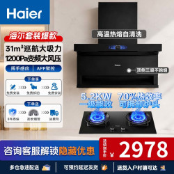 海尔 抽油烟机家用31m³大吸力厨房顶侧双吸三吸油烟机燃气灶具炉灶套装一级能效