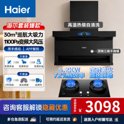海尔 抽油烟机家用大吸力厨房变频顶侧双三吸油烟机燃气灶具套装一级能效