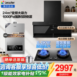 海尔 Leader家用厨房抽油烟机24/26/28变频大吸力顶侧双吸油烟机燃气灶具套装