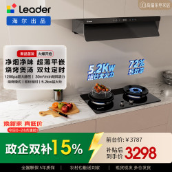Leader 海尔出品懒人v1系列抽吸排油烟机 30m³大风量超薄平嵌变频v1-UD搭配燃气灶v1D-U9