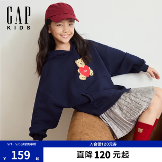 Gap 女童冬季款logo小熊刺绣拉毛套头卫衣儿童装美版847141 海军蓝 120 /64 6