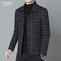 百尊汇 千鸟格白鹅绒夹克自发热薄款羽绒外套男潮翻领秋冬新款帅气免烫