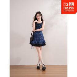 大菀家莉莉丝梦境 夏季新款古早哥特优雅大小姐设计无袖克莱因蓝连衣裙 莉莉丝梦境连衣裙