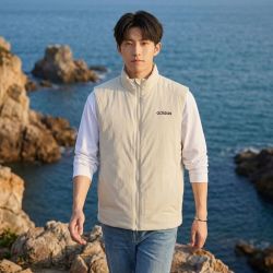 adidas 男女保暖时尚潮流休闲运动立领棉马甲JL9643 M 淡芝麻灰 M