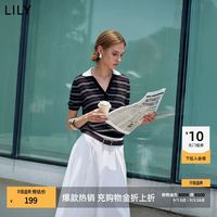 LILY 条纹V领休闲通勤高智感穿搭短袖针织衫