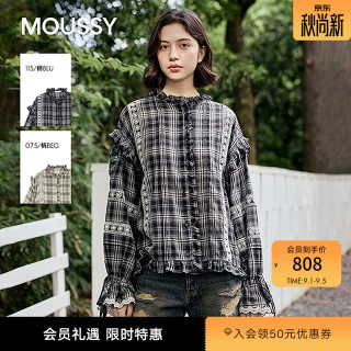 MOUSSY 2026夏季新品甜酷风渐变格纹碎花蕾丝衬衫女028JSA30-1041 075