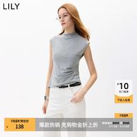 LILY 莱赛尔半高领不对称收腰修身无袖T恤