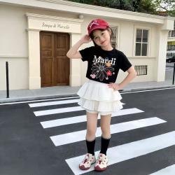 玛尔帝 雏菊风字母印花短袖T恤女童男宝夏宽松显瘦纯棉上衣通勤风