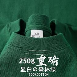 ENYIN100纯棉250g重磅深灰色纯棉短袖t恤纯色大码休闲男女款 森林绿 3XL (185-220斤-宽松版型)