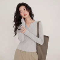 雪中飞 v领长袖t恤女2026秋季时尚简约风修身打底衫女士内搭上衣PC