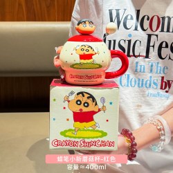 蜡笔小新联名陶瓷水杯创意马克杯带盖带勺家用情侣早餐杯子