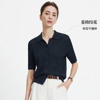 navigare 小帆船时尚莱赛尔针织衫女蓝色翻领短袖上衣
