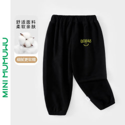 迷你木木屋 束脚裤宽松版卫裤 纯黑/字母笑脸 90