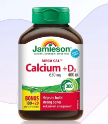 Jamieson 钙片VD3碳酸钙柠檬酸钙120片加拿大维生素