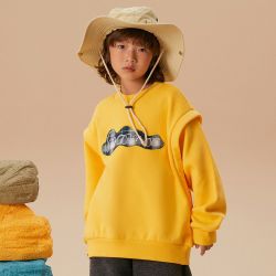 莫莫 童装男童假两件套头卫衣冬新款男童工装风卫衣弹力