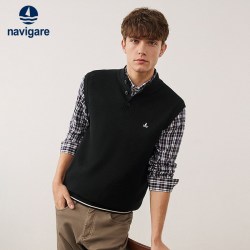 navigare 意大利小帆船黑色针织背心男无袖坎肩毛衣