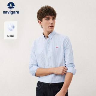 navigare [火山岩]Navigare意大利小帆船衬衫男长袖条纹衬衣