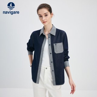 navigare [纯棉]Navigare意大利小帆船蓝色工装牛仔衬衫外套女衬衣