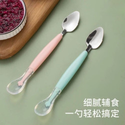 宝宝硅胶两头刮泥勺童趣辅食刮水果泥勺子婴幼儿一刮一喂两用勺子
