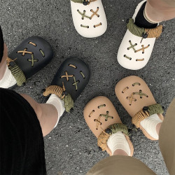 细细条 时尚复古夏季新款情侣外穿洞洞鞋踩屎感防滑ins包头沙滩鞋
