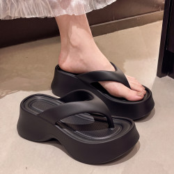安尚芬 黑色人字拖女夏季外穿防滑网红厚底海边三亚沙滩夹脚夹板凉拖鞋女