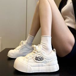 厚底增高帆布鞋女ins潮2024新款夏季学生百搭小白鞋运动休闲板鞋