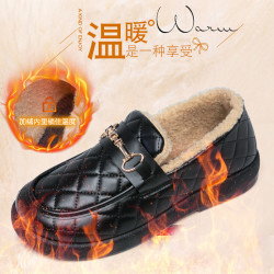 新款女士秋冬季皮面加厚加绒保暖舒适百搭休闲软底防滑乐福鞋-M01