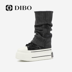 碲铂 DIBO碲铂 美拉德短靴厚底百搭圆头舒适休闲中筒牛仔靴23418561