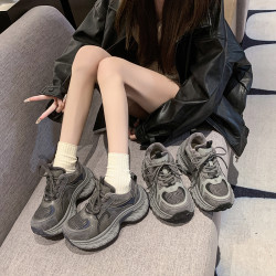 厚底加绒榴莲底老爹鞋女2025秋冬季新款显脚小运动休