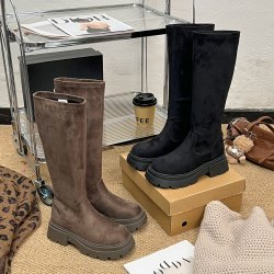 糖糖瘦瘦靴明星同款高靴羊京绒长靴厚底不掉筒秋冬