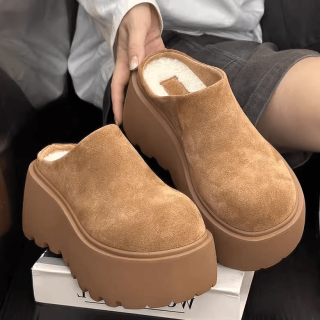 厚底包头半拖鞋女外穿半包勃肯鞋2025新款春秋加绒博肯女鞋子半拖