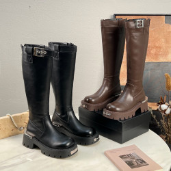 糖糖 古着款高靴中古系列增高边扣加绒长靴中古时尚厚底XCXG39