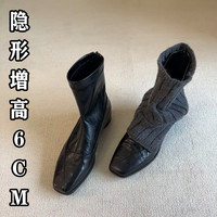 阔腿裤必备鞋短靴女2025年新款气质方头软底舒适平底瘦瘦靴子女