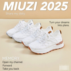 谬姿 MIUZI谬姿2025夏季冰丝莱卡网面飞织鞋运动鞋透气气垫减震跑步鞋W
