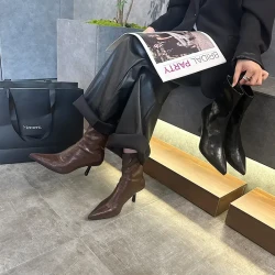 尖头细跟高跟短靴长筒靴2025秋冬新款软皮时尚百搭职业气质弹力靴