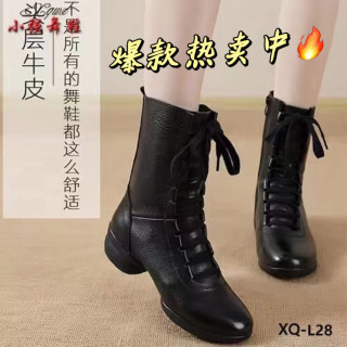 小强舞鞋真皮舒适爆款中跟舞蹈鞋女时尚百搭软底黑色跳舞鞋英伦风