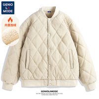 GENIOLAMODE 加绒棒球服情侣款2025秋冬时尚菱格显瘦挺括男士外套