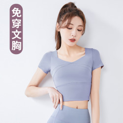 卡瓦杰 瑜伽服女带胸垫跑步健身短袖运动上衣显瘦弹力紧修身春夏新款夏
