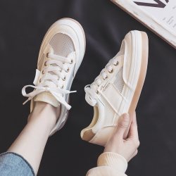 人本 女鞋2026新款网面透气帆布鞋薄款运动板鞋夏季厚底小白鞋网鞋