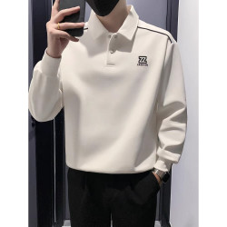 潮牌运动白色卫衣男生宽松秋冬款polo衫领男士2025春秋长袖打底衫