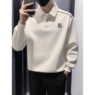 潮牌运动白色卫衣男生宽松秋冬款polo衫领男士2025春秋长袖打底衫